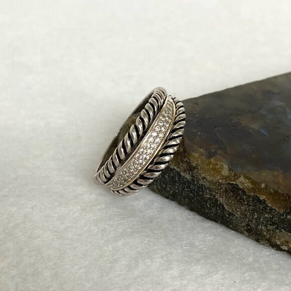 Sterling Silver 925 Gold Accent 2 Row Cubic Zirconia CZ Rope Band Ring Sz 7.75 - Picture 4 of 16